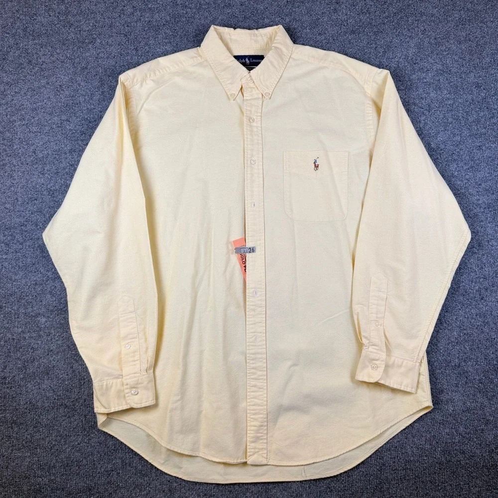 Vintage Polo Ralph Lauren Oxford Shirt Mens XL Pastel Yellow OCBD Flesh Pony 90s